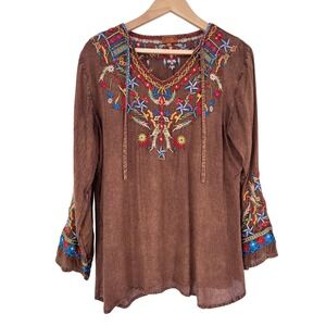 Scully Embroidered Boho Tunic Top V-Neck XL womens